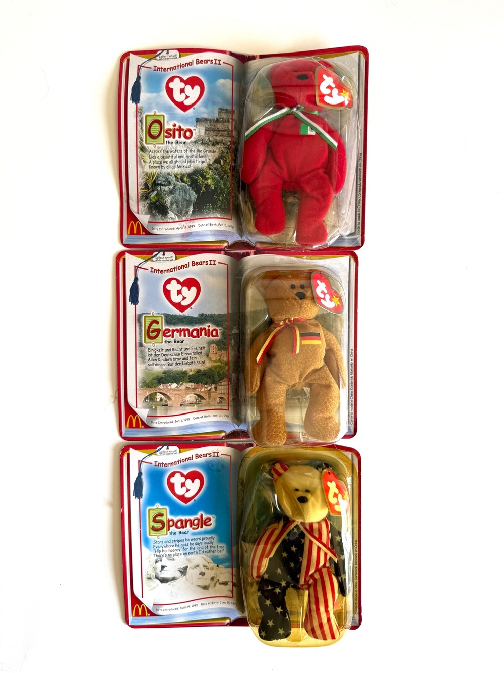 McDonald’s Ty Teenie Beanie Babies International Bears II 2000 Set of 3 NIP VTG